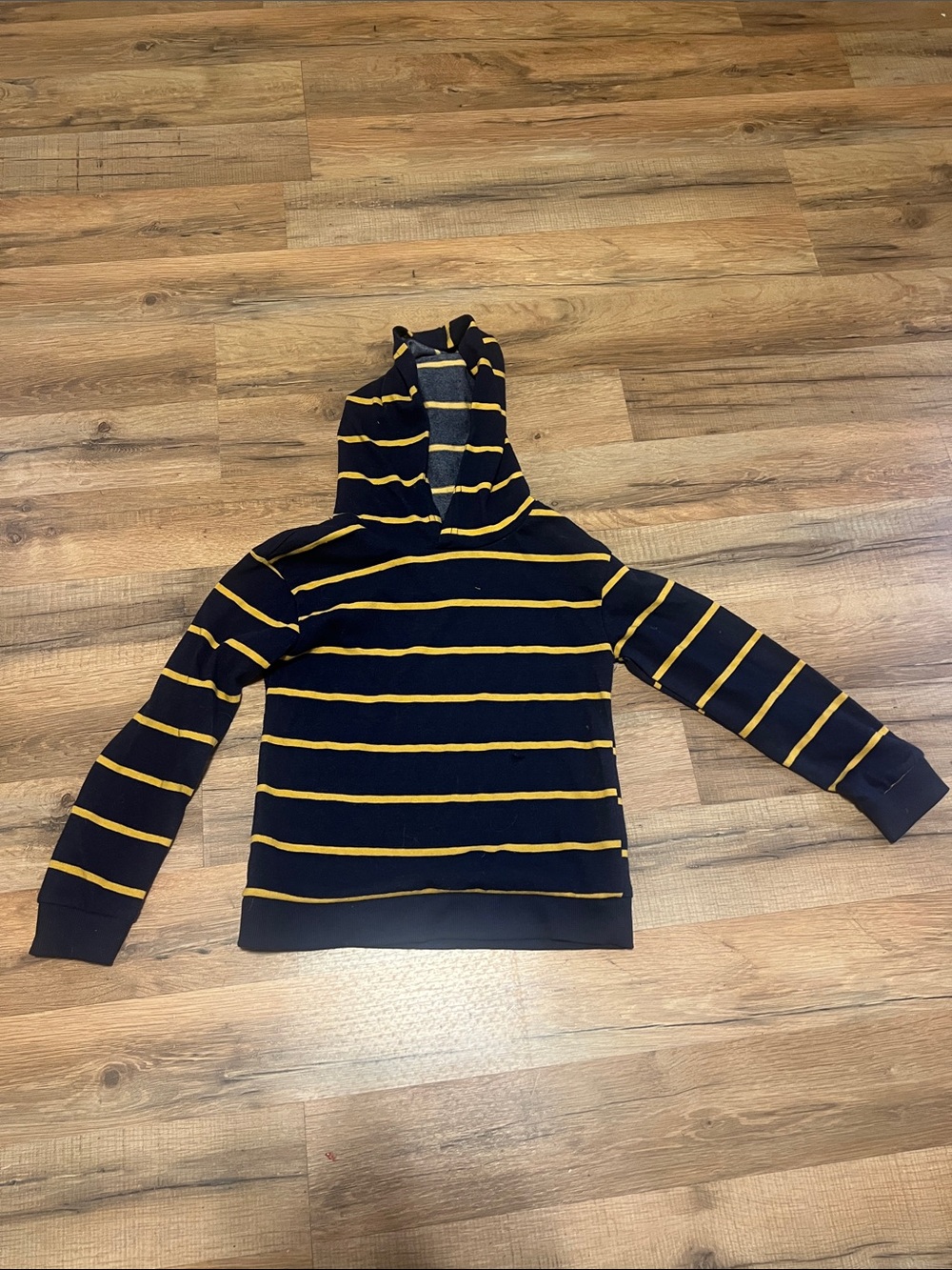 Navy Blue & Mustard Striped Hooded Sweater